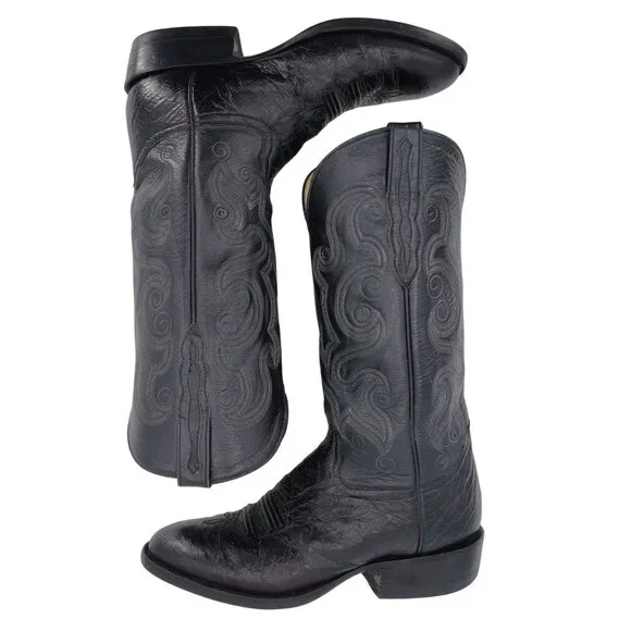 Luskey's Ryon's Mens size 9.5D Black Ostrich Exotic Leather Cowboy Western Boots - Picture 14 of 16